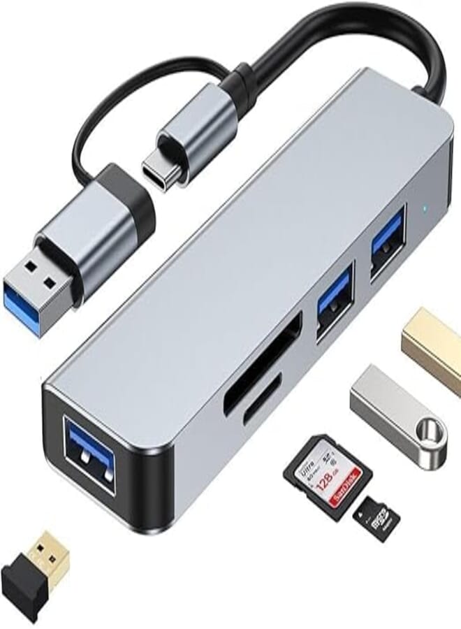 WeFly USB C Hub, USB C Adapter 5-in-1 with 3 USB Ports and SD microSD Card Reader, USB Docking Station Compatible with MacBook, Samsung Galaxy, Laptops, Mobile Phones and Tablets